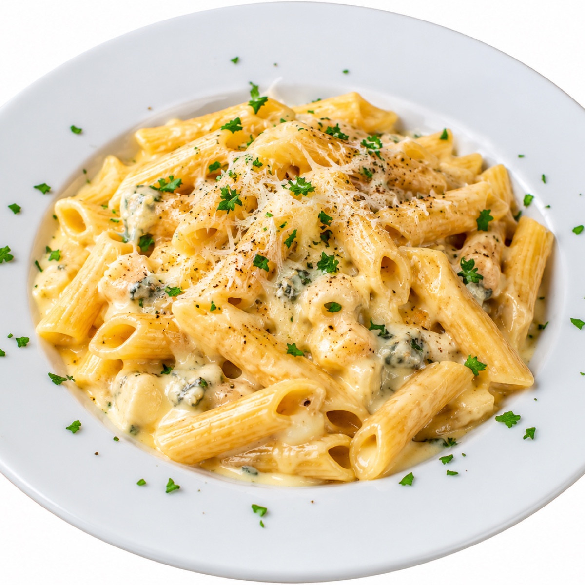 Makkaroni mit vier Kaesesorten in Sahnesauce