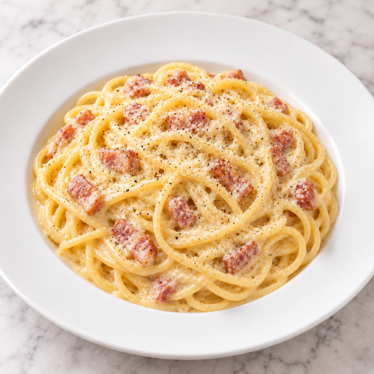 Spaghetti Carbonara mit Schinken in Sahnesauce