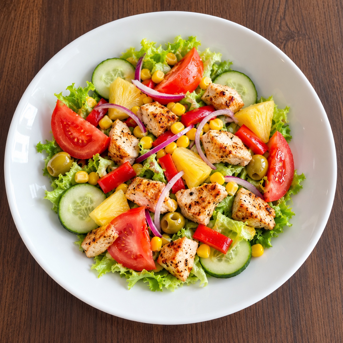 Salat Tacchini mit Paprika, Ananas und Haehnchen