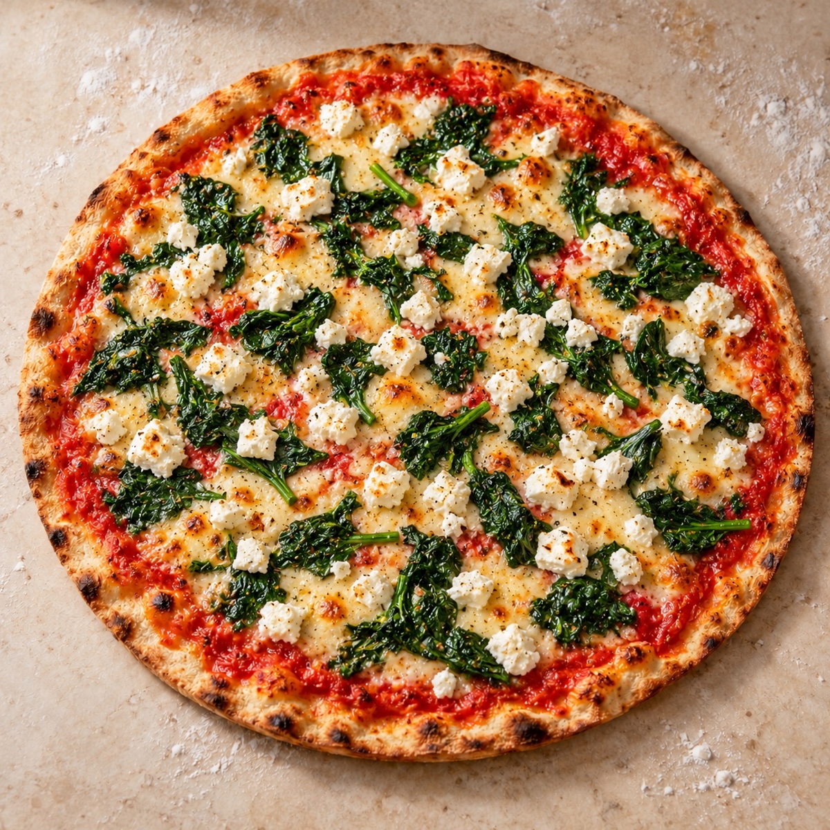 Pizza Spinaci mit Spinat und Schafskäse