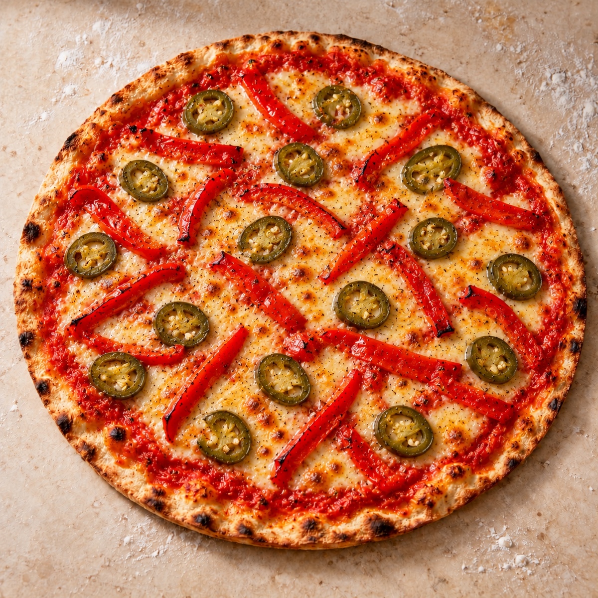 Pizza Peperonata mit roter Paprika und Jalapeños