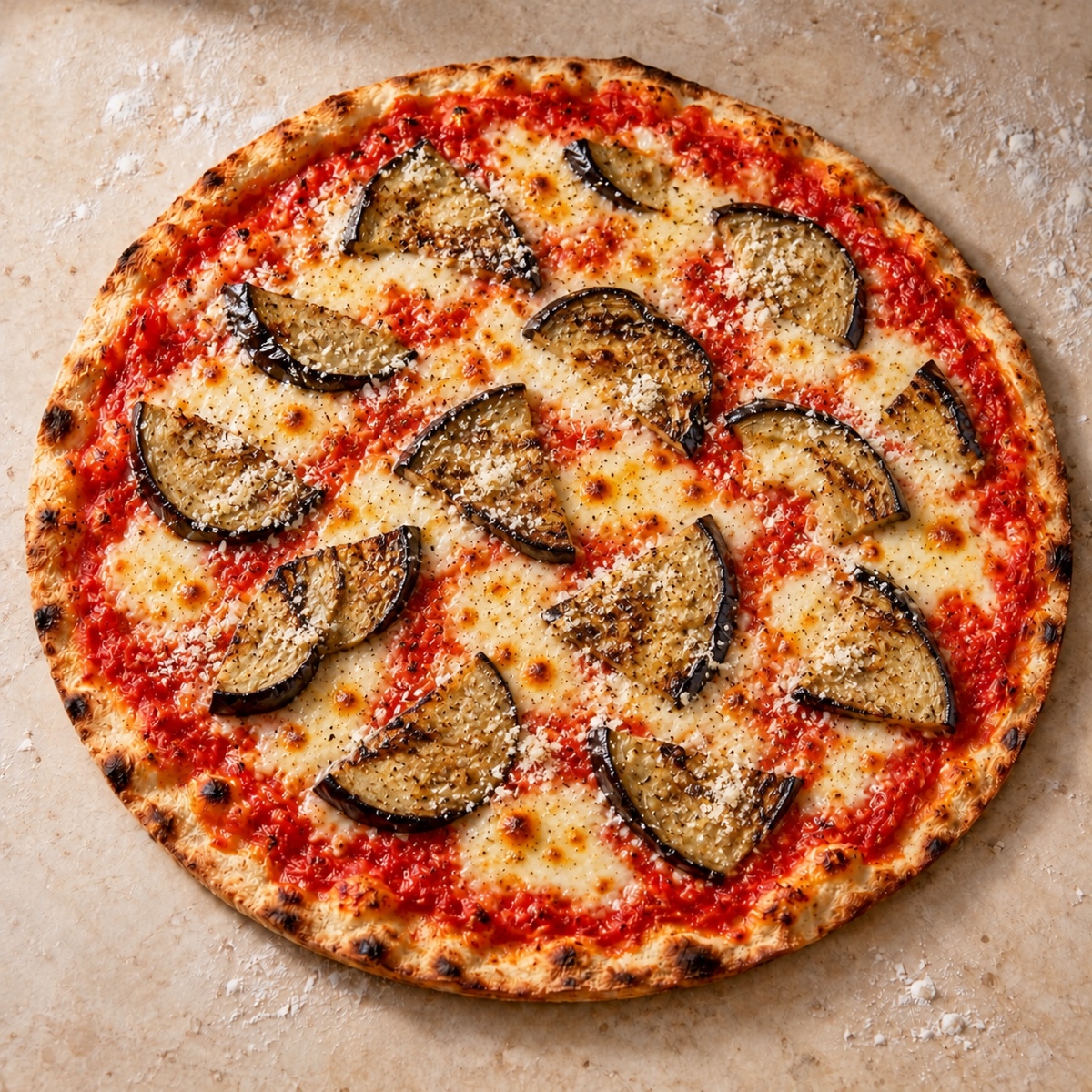 Pizza Melanzane mit Aubergine und Parmesan