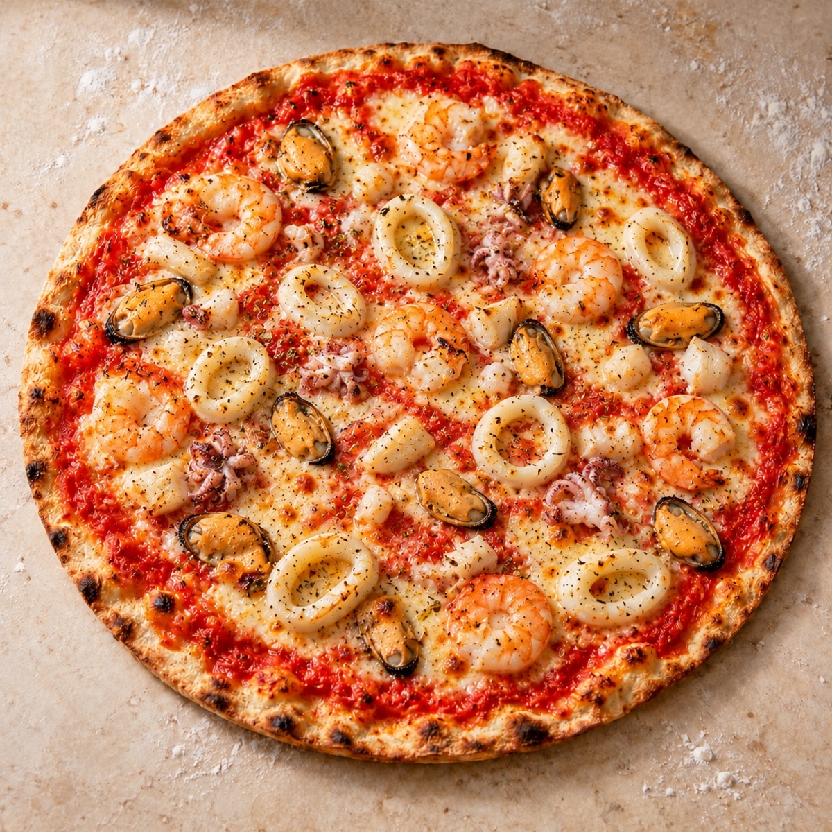 Pizza Marinara mit Meeresfrüchten
