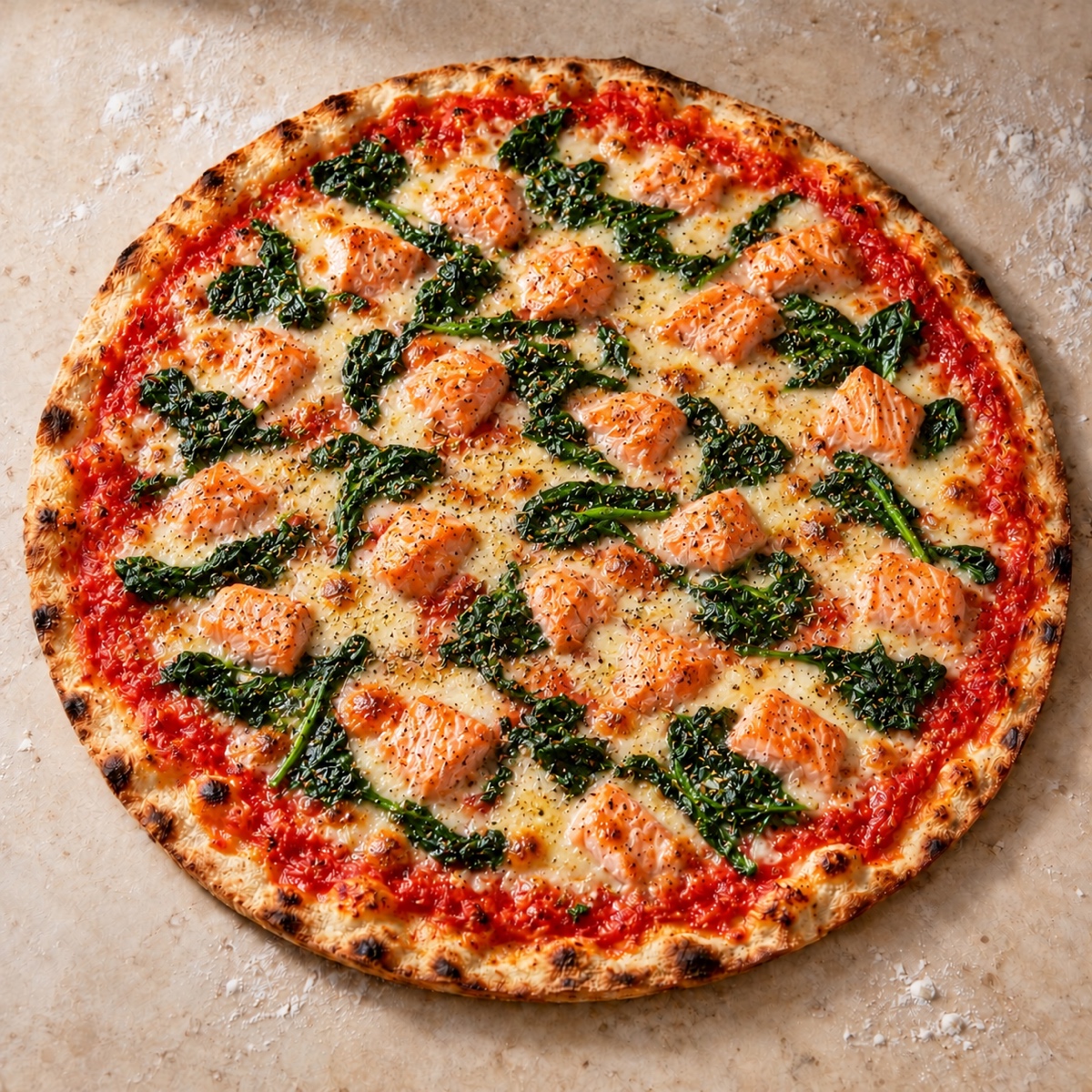 Pizza Salmone mit Lachs und Spinat